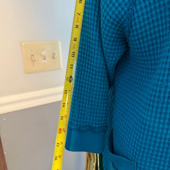Focus Fashions Textured Open Front Cotton Cardigan Jacket Size Large Teal - Picture 4 of 8